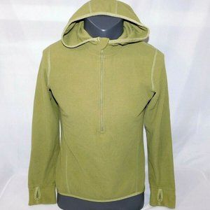 Avia  Womens Large Light fleece 1/4 Green Running hoodie thumb Holes Hooded